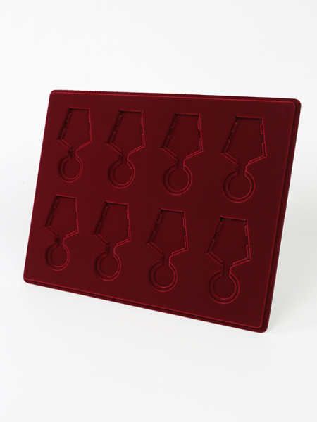 Планшет S (234х296х12 мм) на 8 медалей РФ d-32 мм с пятиугольной колодкой, тёмно-бордовый