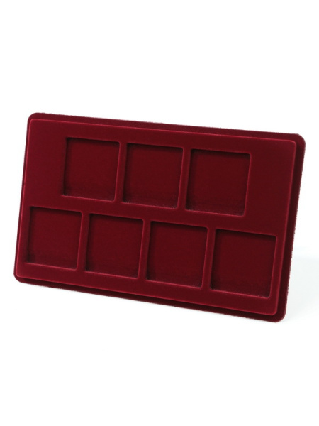Планшет M (146х236х12 мм) для 7 монет в капсулах Quadrum (50х50х6 мм), тёмно-бордовый