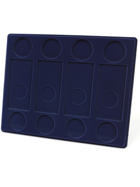  Планшет S (234х296х12 мм) для 4 обычных монет 25 рублей в капсулах, 4 цветных монет 25 рублей в блистере и 4 серебряных монет 3 рубля в капсулах, тёмно-синий