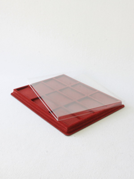 Планшет S (243х304х21 мм) на 12 ячеек (46х84,5х17 мм) (с поролоновой вставкой), тёмно-бордовый