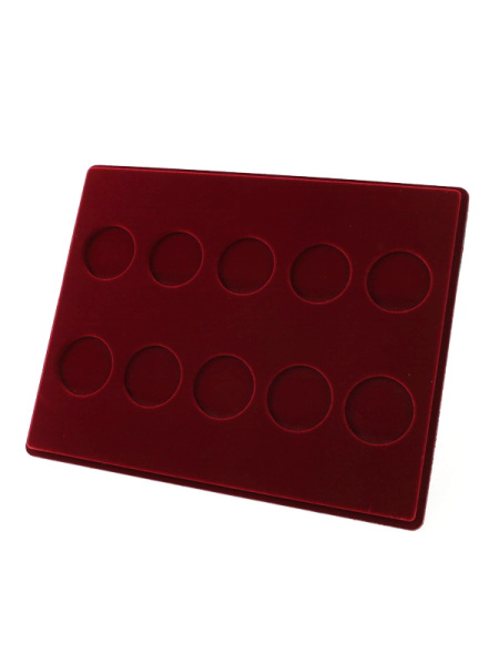  Планшет S (234х296х12 мм) для монет в капсулах d-44 мм (5 ячеек) и в капсулах d-46 мм (5 ячеек), тёмно-бордовый