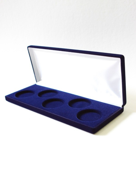 Футляр (255х103х27 мм) для 5 монет в капсулах (диаметр 46 мм),  светло-бордовый