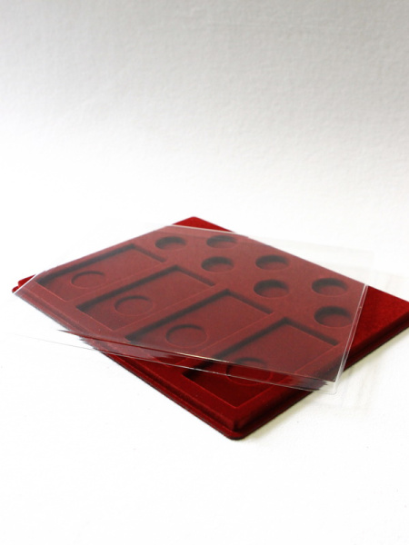  Планшет S (234х296х12 мм) для 4 монет Сочи-2014 в блистерах и 7 монет Сочи-2014 в капсулах Leuchtturm (Диаметр 33 мм), тёмно-бордовый