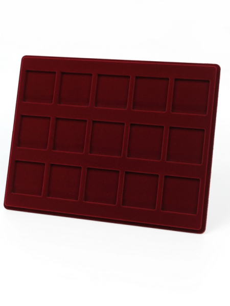  Планшет S (234х296х12 мм) для 15 монет в капсулах Quadrum (50х50х6 мм), тёмно-бордовый