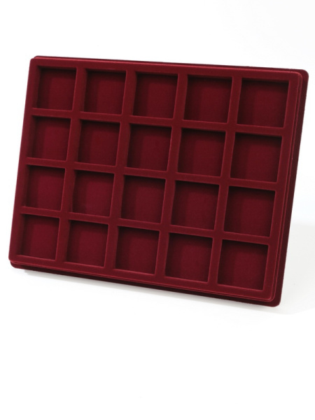  Планшет S (243х304х28 мм) на 20 ячеек увеличенной глубины (47х47х24 мм) (с поролоновой вставкой), тёмно-бордовый